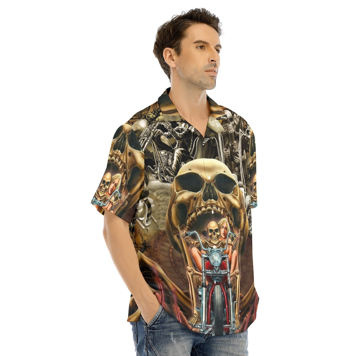 All-Over Print Men's Hawaiian Shirt With Button Closure