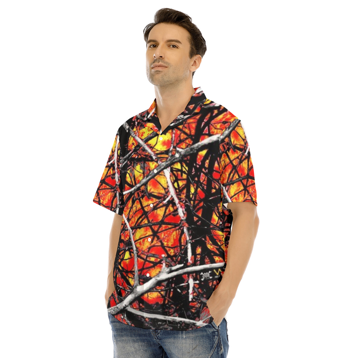 All-Over Print Men's Hawaiian Shirt With Button Closure