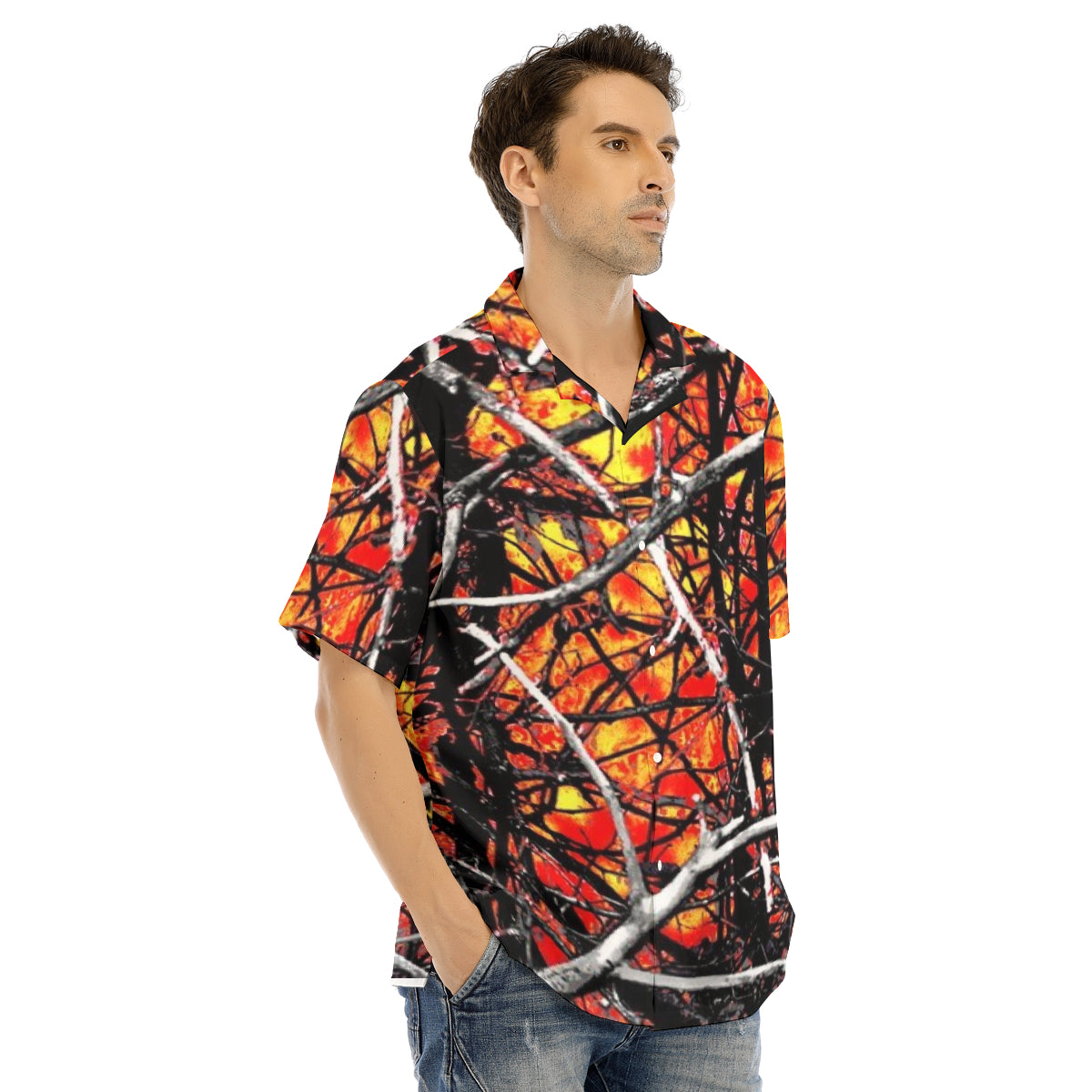 All-Over Print Men's Hawaiian Shirt With Button Closure