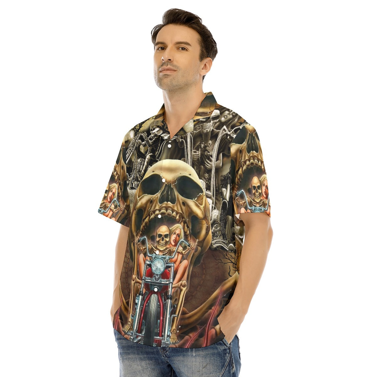 All-Over Print Men's Hawaiian Shirt With Button Closure