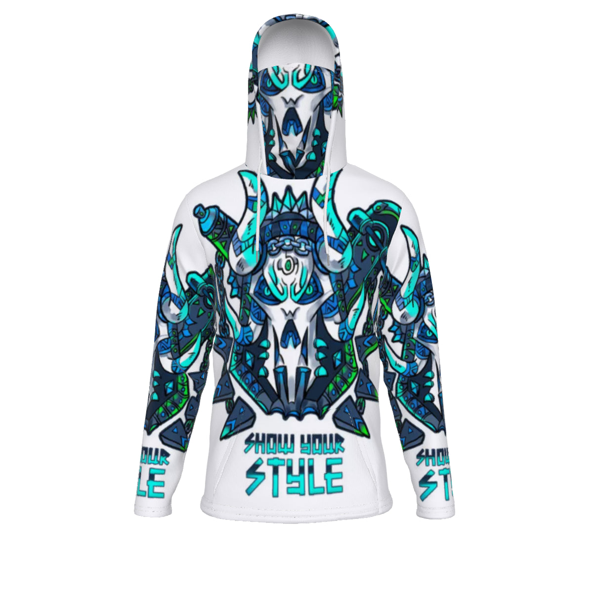 All-over print unisex pullover hoodie with mask