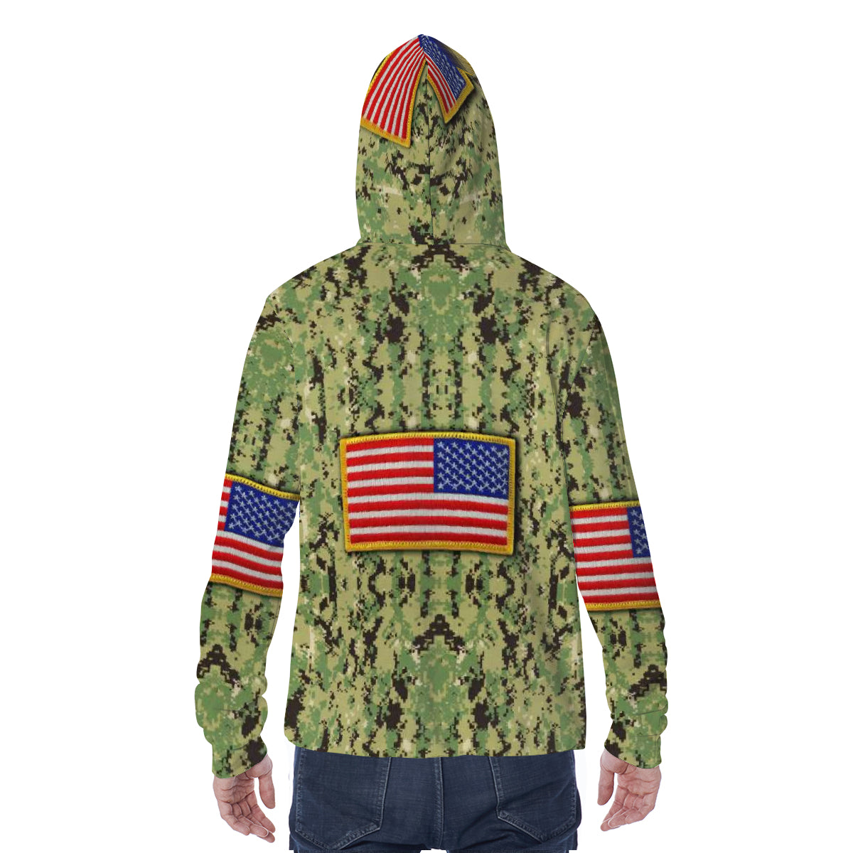 All-over print unisex pullover hoodie with mask