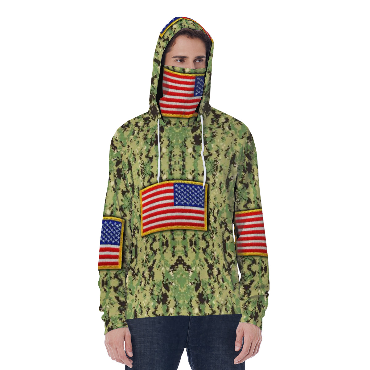 All-over print unisex pullover hoodie with mask